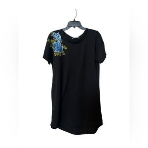 Potter’s Pot Black And Blue Embroidered Floral Shirt Dress